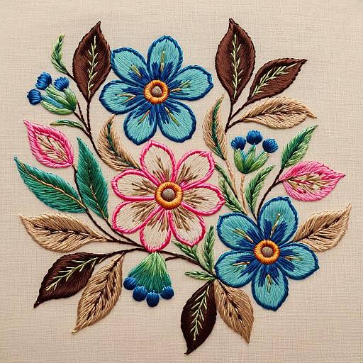 Delicate Floral Textile Embroidery Close-Up