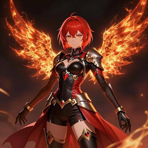 Anime Female Warrior with Flaming Wings