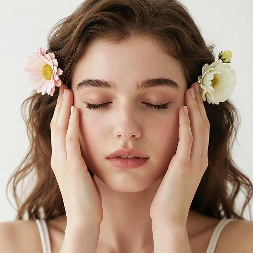 Young Woman with Flowers and Closed Eyes