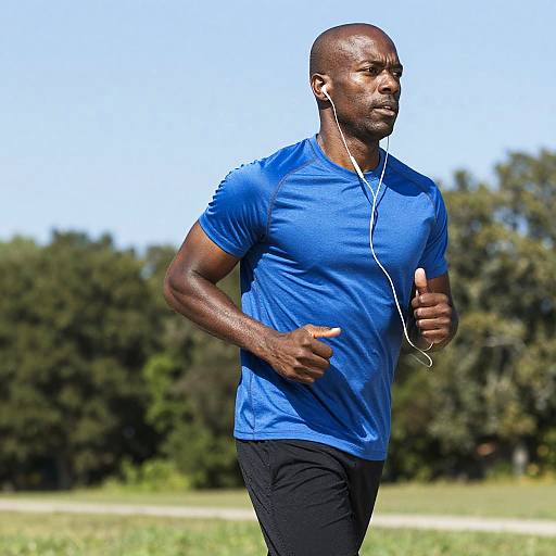 Muscular Black Man Jogging Outdoors