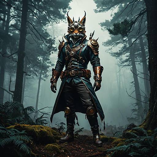 Anthropomorphic Steampunk Dragonlynx in Enchanted Forest