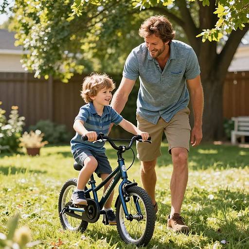 Rugged Father Teaching Son Bike Riding