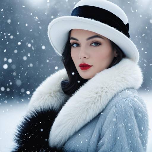 Elegant Woman Wearing Winter Coat and Hat in Snow
