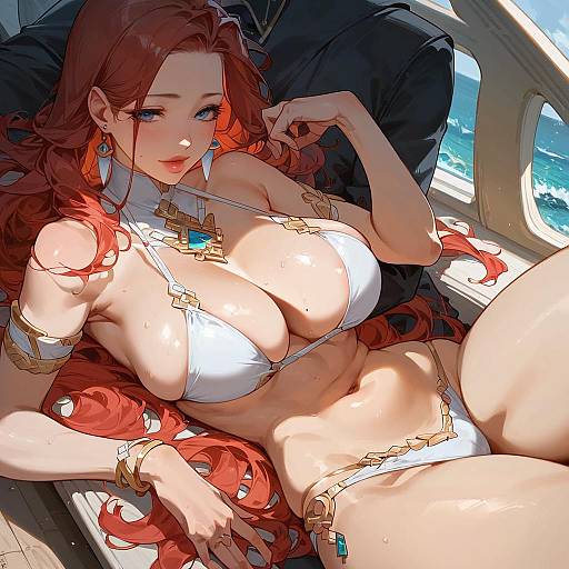 Anime Woman in White Bikini on Yacht