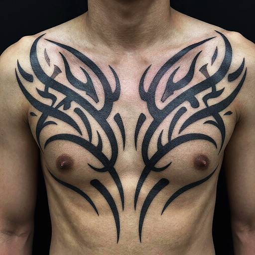 Bold Abstract Tribal Chest Tattoo