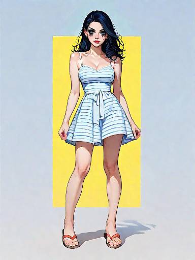 Woman in Striped Sundress with Sandals