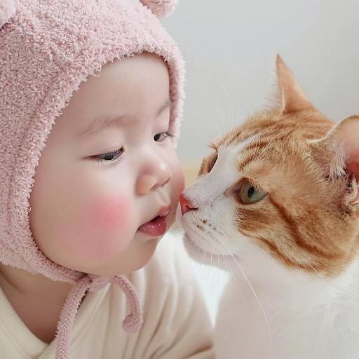 Adorable Baby and Cat Close-Up Shot
