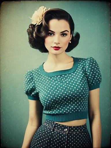 Vintage Style Woman in Polka Dot Outfit