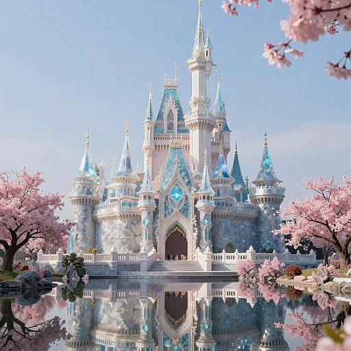 Surreal Crystal Castle in Ethereal Landscape