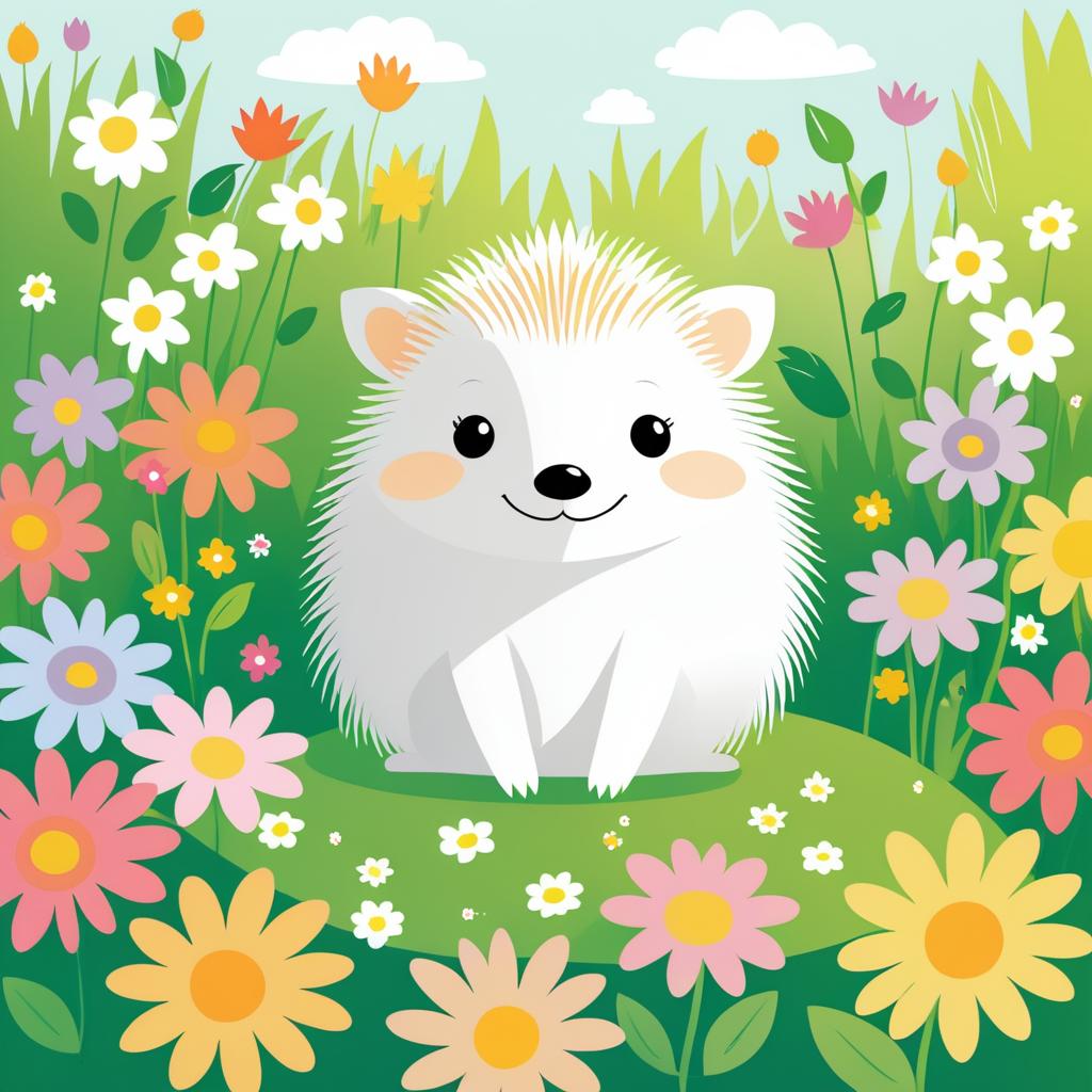 Cute Hedgehog in Colorful Flower Garden