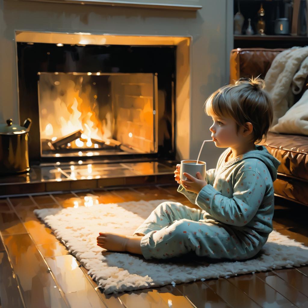 Cozy Child with Hot Chocolate Scene