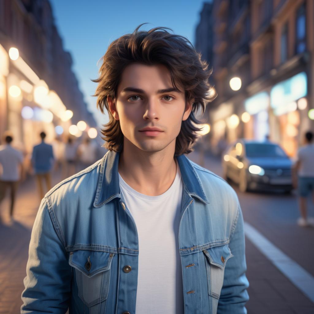 Charming Young Man in Bustling City