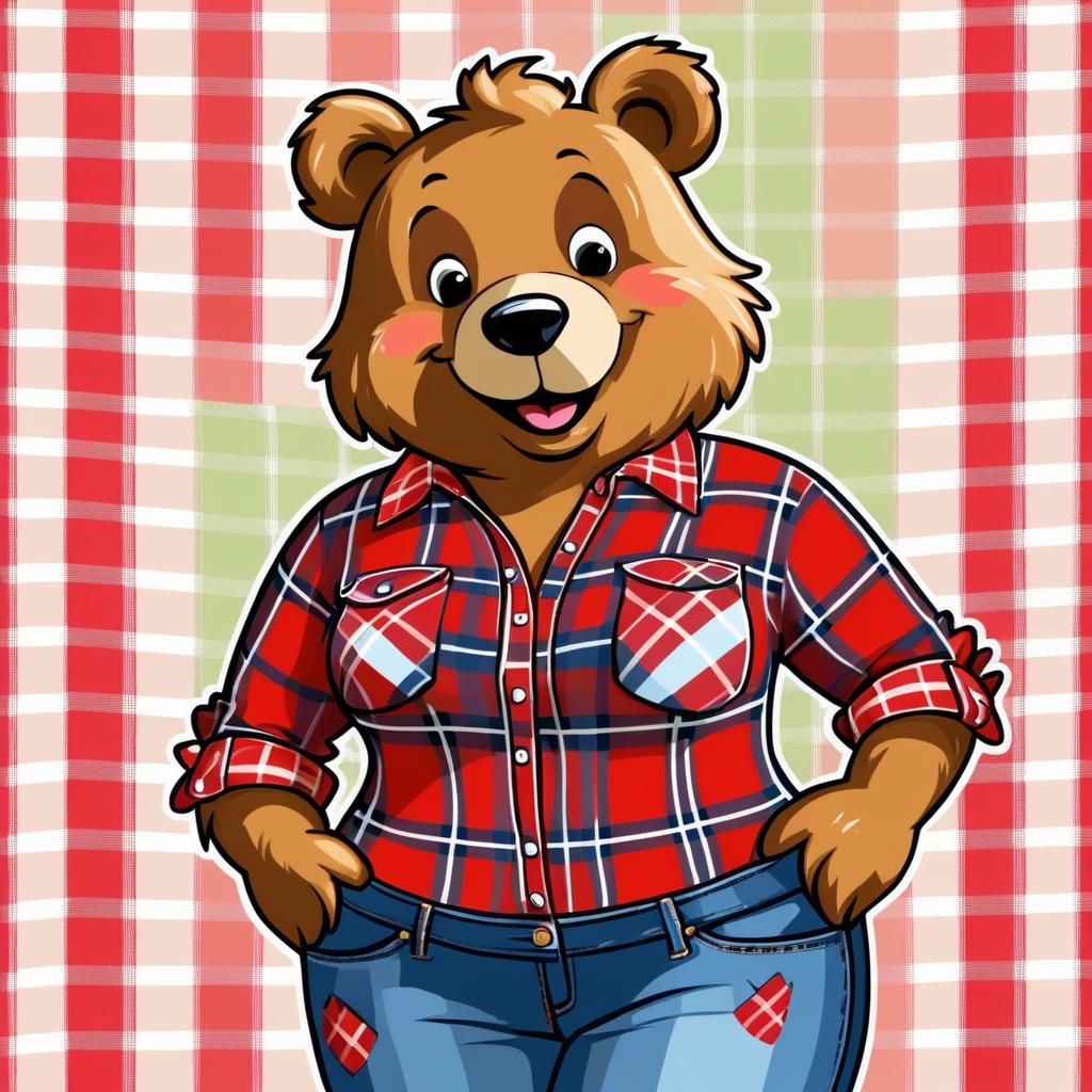 Cheerful Bear in Plaid and Jeans