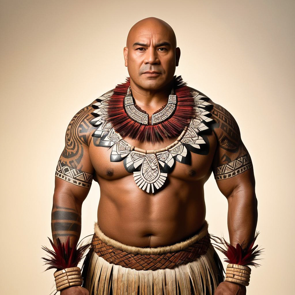 Serious Fijian Chief in Traditional Attire