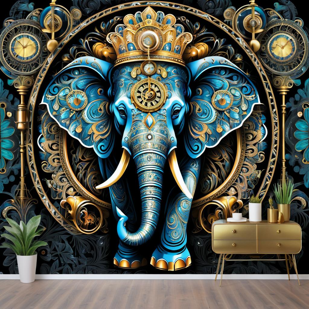 Vintage Carnival Mural with Clockwork Elephant