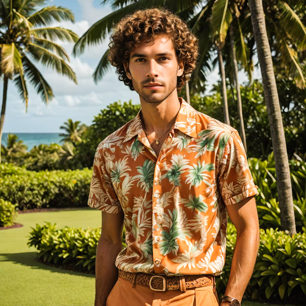 Stylish Young Man in Tropical Elegance