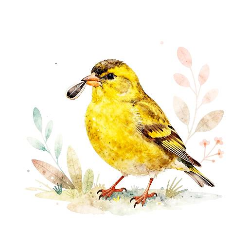 Watercolor Goldfinch with Sunflower Seed