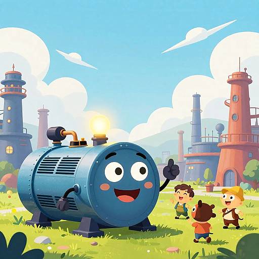 Whimsical Vintage Generator Cartoon