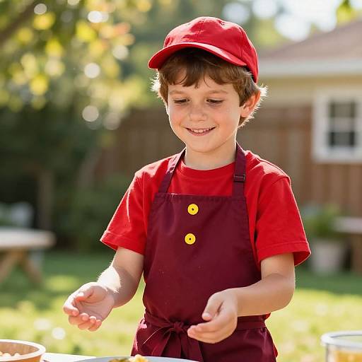 Cheerful Boy in Sunny Backyard