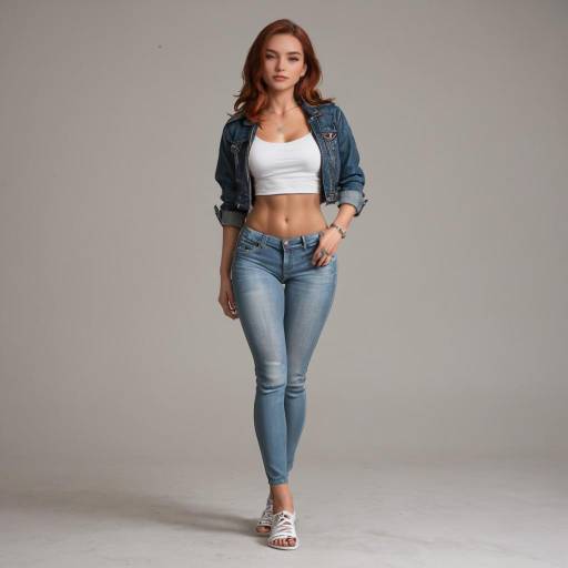 Slender Woman in Stylish Denim Outfit Slender Woman in Stylish Denim Outfit