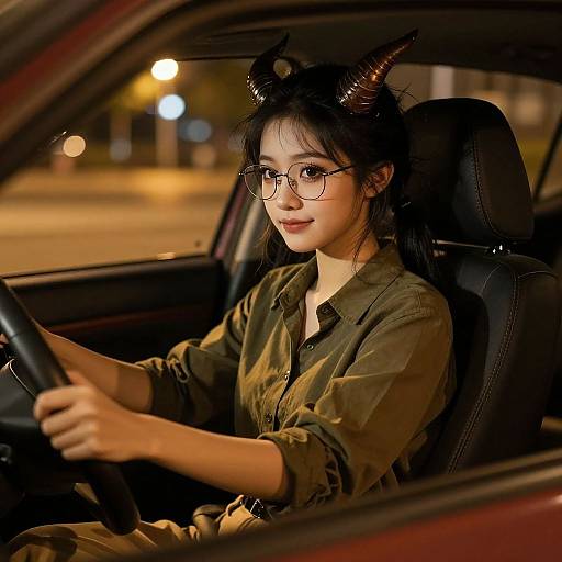 Photorealistic Succubus Driving at Night