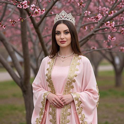 Elegant Woman in Pink Dress and Crown