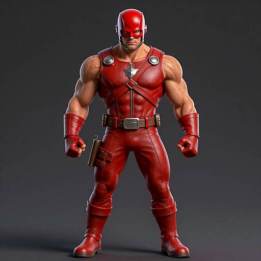 Powerful Superhero in Red Armor