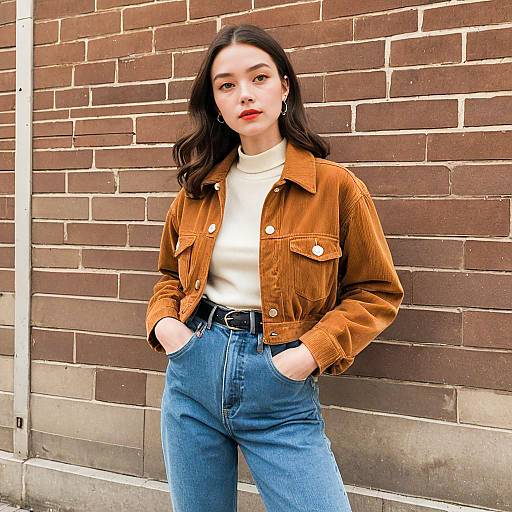 Woman Wearing Corduroy Jacket and High Waist Jeans