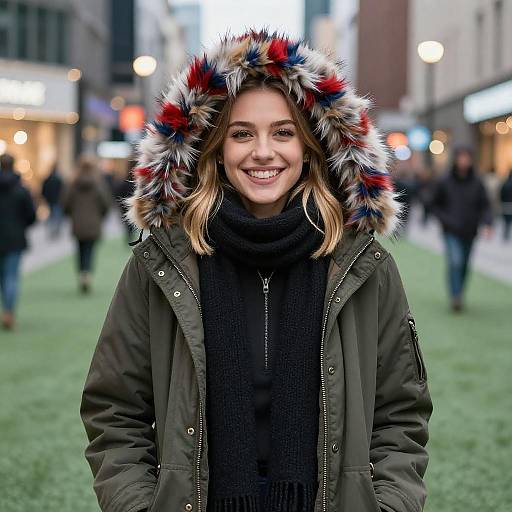 Smiling Young Woman in Urban Winterwear