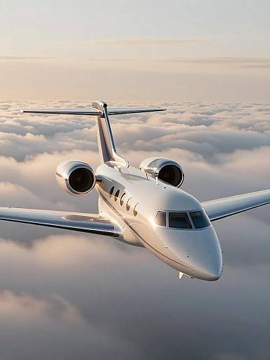 Pearl White Business Jet Above Clouds