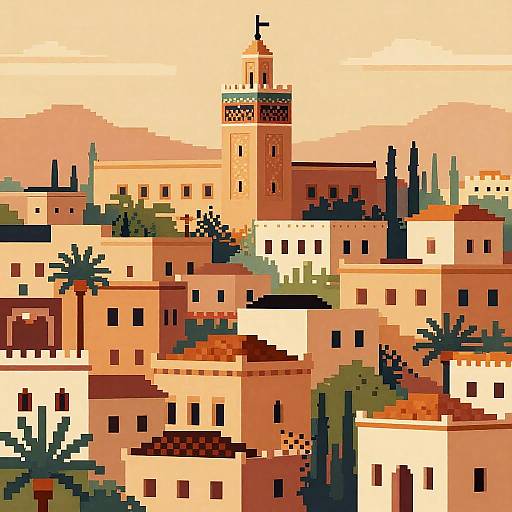 Pixelated Mosaic Marrakech Cityscape