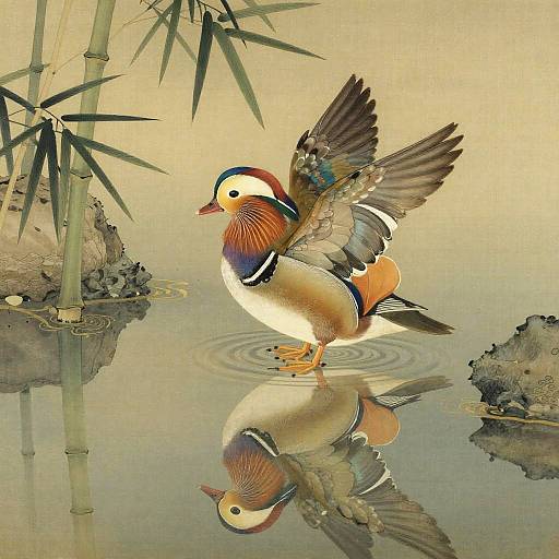 Mandarin Duck in Bamboo Grove