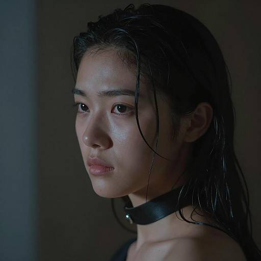 Serious Young Woman in Dim Lighting