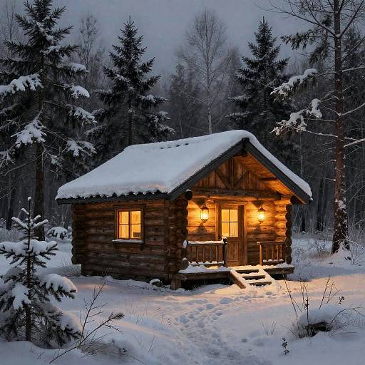 Cozy Snowy Log Cabin Sketch