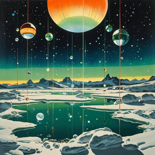 Cosmic Landscape with Floating Crystal Orbs