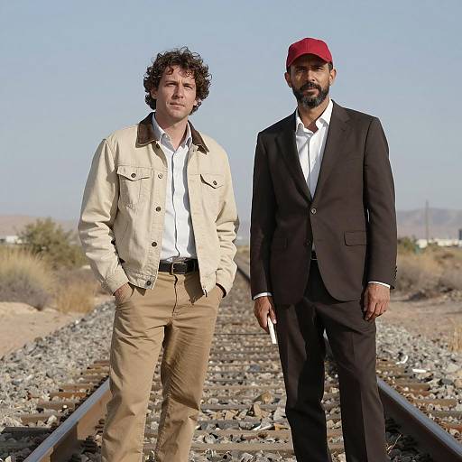 Men on Railway Track in Desert
