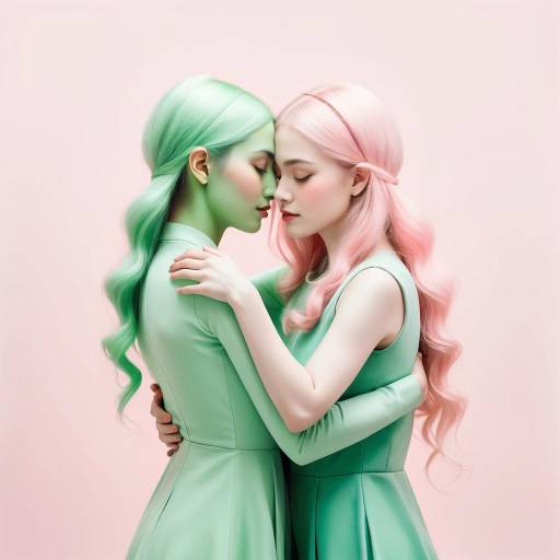 Two Women Embracing with Colored Hair