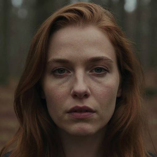 Ginger Woman in Winter Forest Close-Up