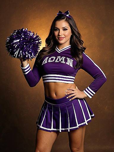 Purple Cheerleader with Pom Pom