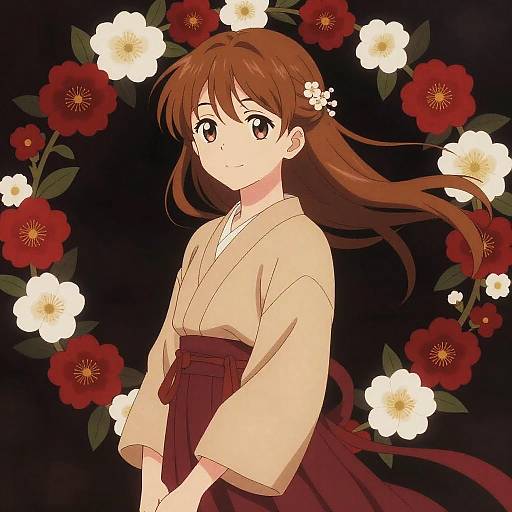 Serene Anime Woman with Floral Wreath