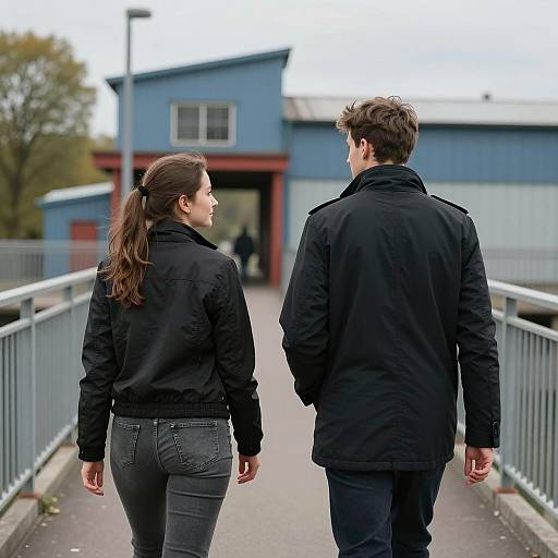 Urban Stroll on a Metal Bridge