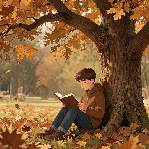 Boy Reading Under Oak Tree