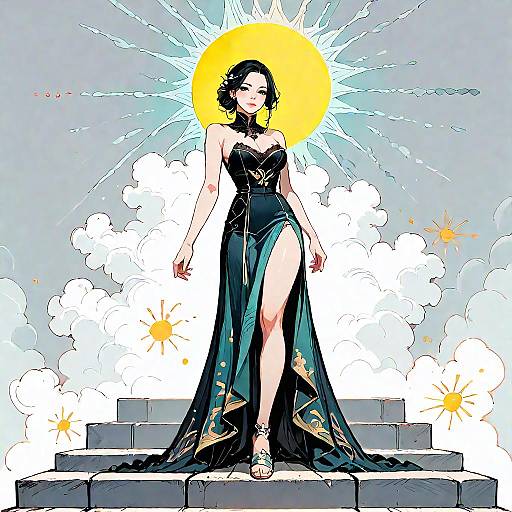 Elegant Woman in Strapless Gown on Stairs