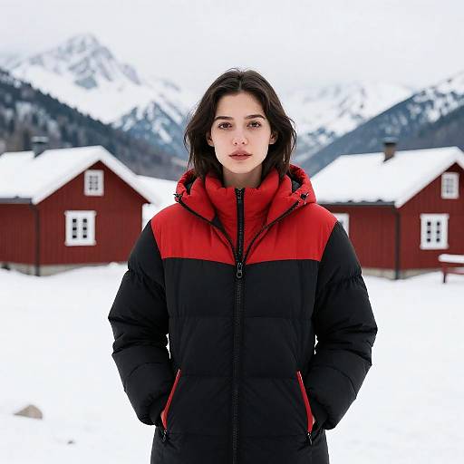 Young Woman in Snowy Mountain Landscape