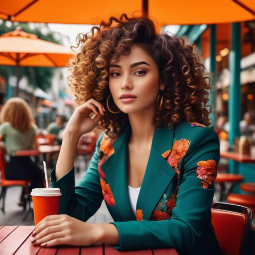 Confident Woman in Vibrant Cafe Setting Confident Woman in Vibrant Cafe Setting