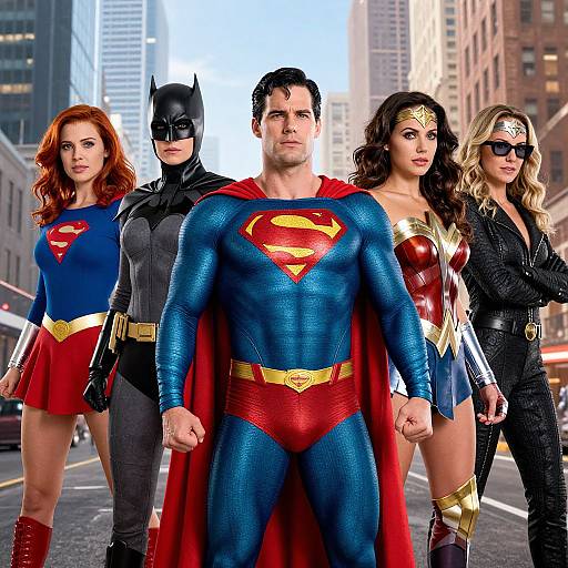 Superheroes United in Cityscape Action