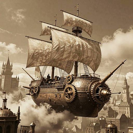 Steampunk Airship Adventure Over Victorian City