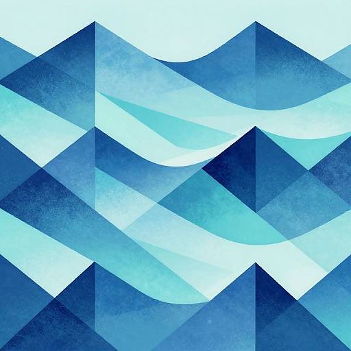 Abstract watercolor pattern of overlapping blue triangles and waves on a white background, creating a dynamic, geometric, and textured visual.