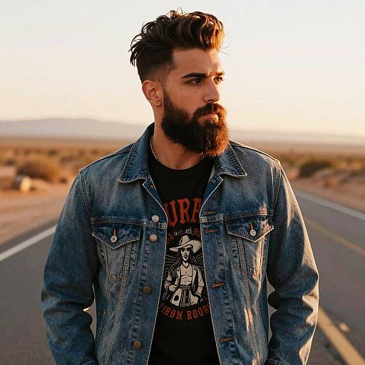 Bearded Biker Fashion Editorial Sunset