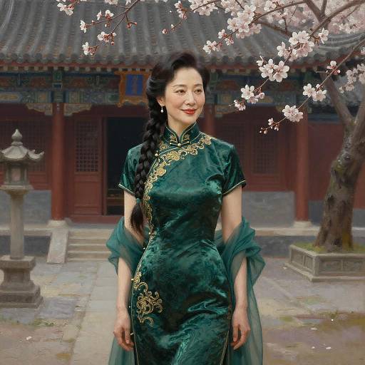 Elegant Woman in Temple Courtyard